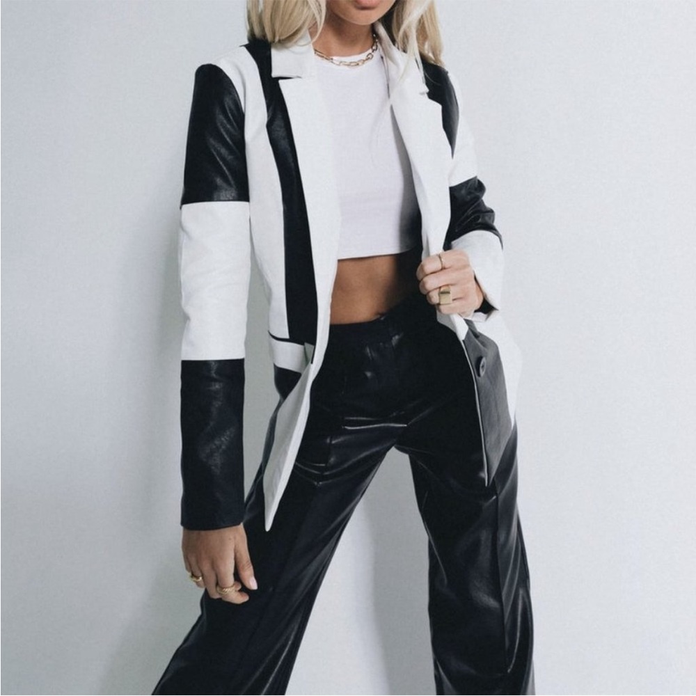 NWT princess Polly faux leather white and black jacket size 0